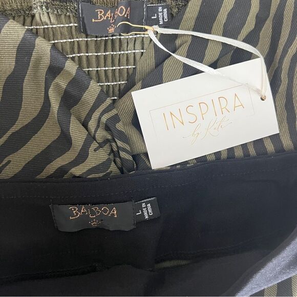 BALBOA Two Pieces Green Military Print, Top Crop Sleeveless Pant High Waisted L - Picture 8 of 9